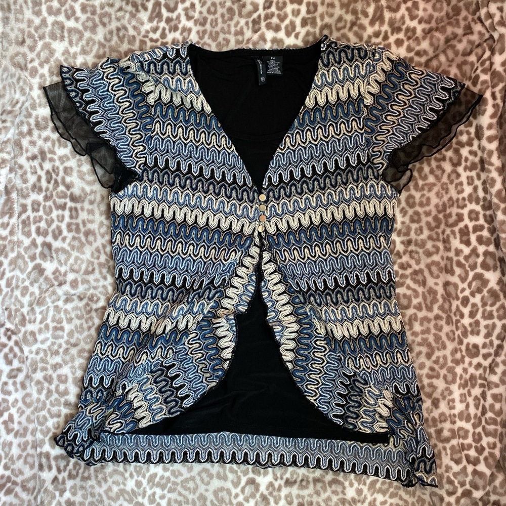 Petite Medium Y2k Inspired New Directions Black Top with Metallic Accents